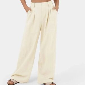 High Waisted Side Pocket Wide Leg Flowy Solid Palazzo Casual Linen-Feel Pants